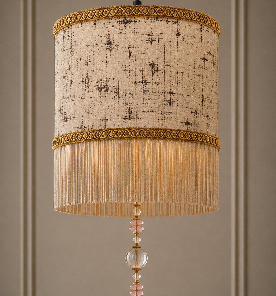 Abat-jour suspension en velours beige à longues franges – Astral Suspension Frappé Astral Beige