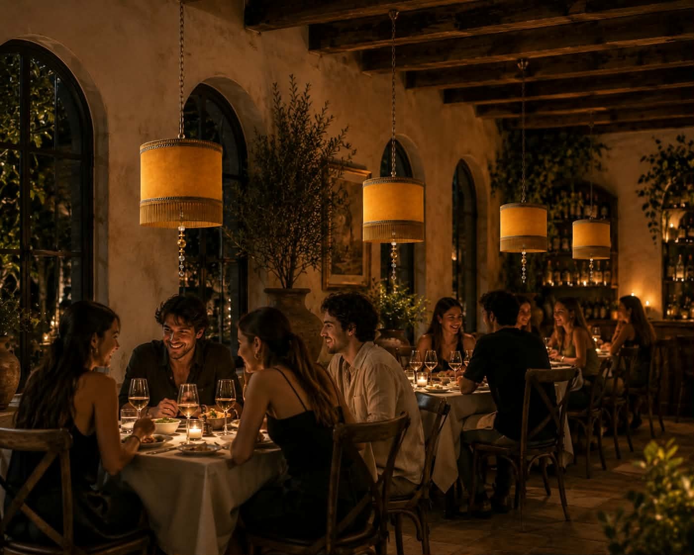 Abat-jour artisanaux pour les professionnels Abat-jour artisanaux Lumin'Arts Création installés dans un restaurant